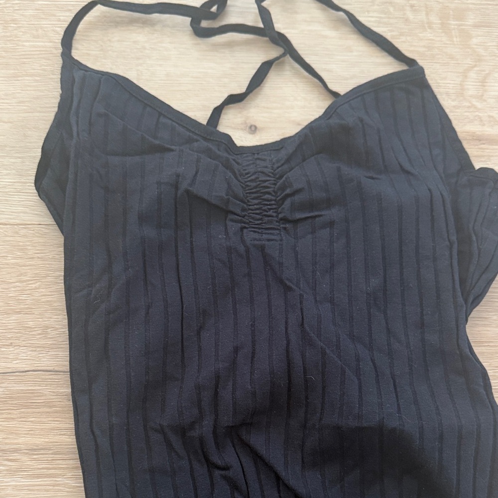 Zara Black Ribbed Bodysuit Ruched - Picture 3 of 5